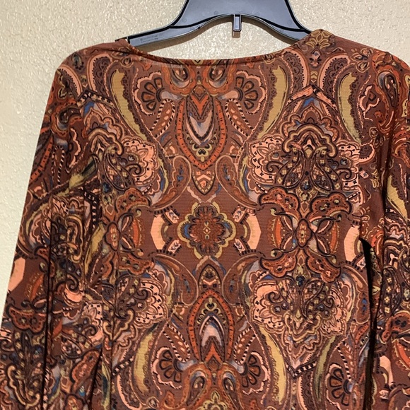 Willow Root Top Blouse S Stretchy Long Sleeve V-Neck Paisley Floral Polyester - Picture 12 of 16